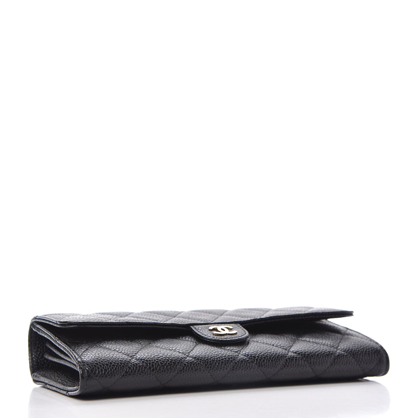 Caviar Quilted Large Gusset Flap Wallet Black