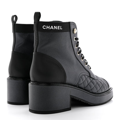 Chanel Pearly Calfskin Patent Calfskin Lace Up Combat Boots 40.5 Black 4 of 14