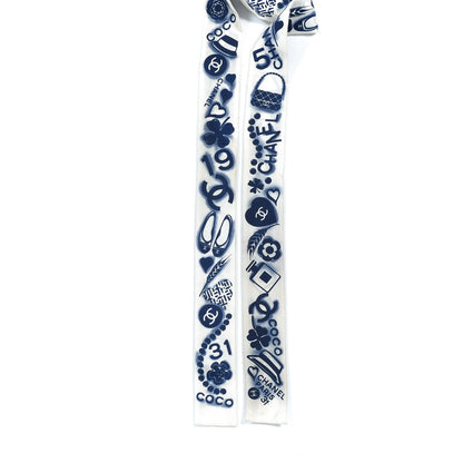 Chanel Silk CC Slim Bandeau Scarf White Blue 2 of 4