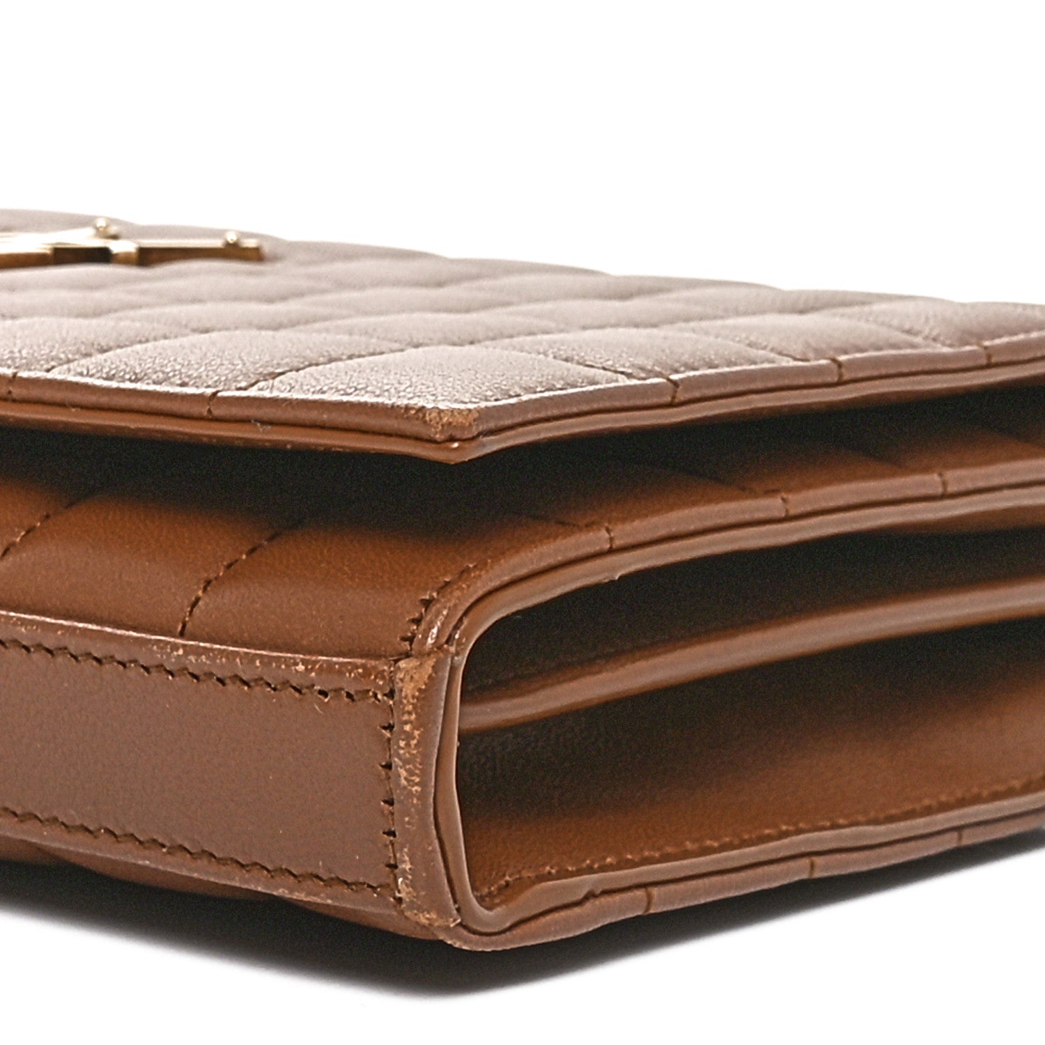 Saint Laurent Lambskin Carre Quilted Cassandre Chain Wallet Brown 9 of 10