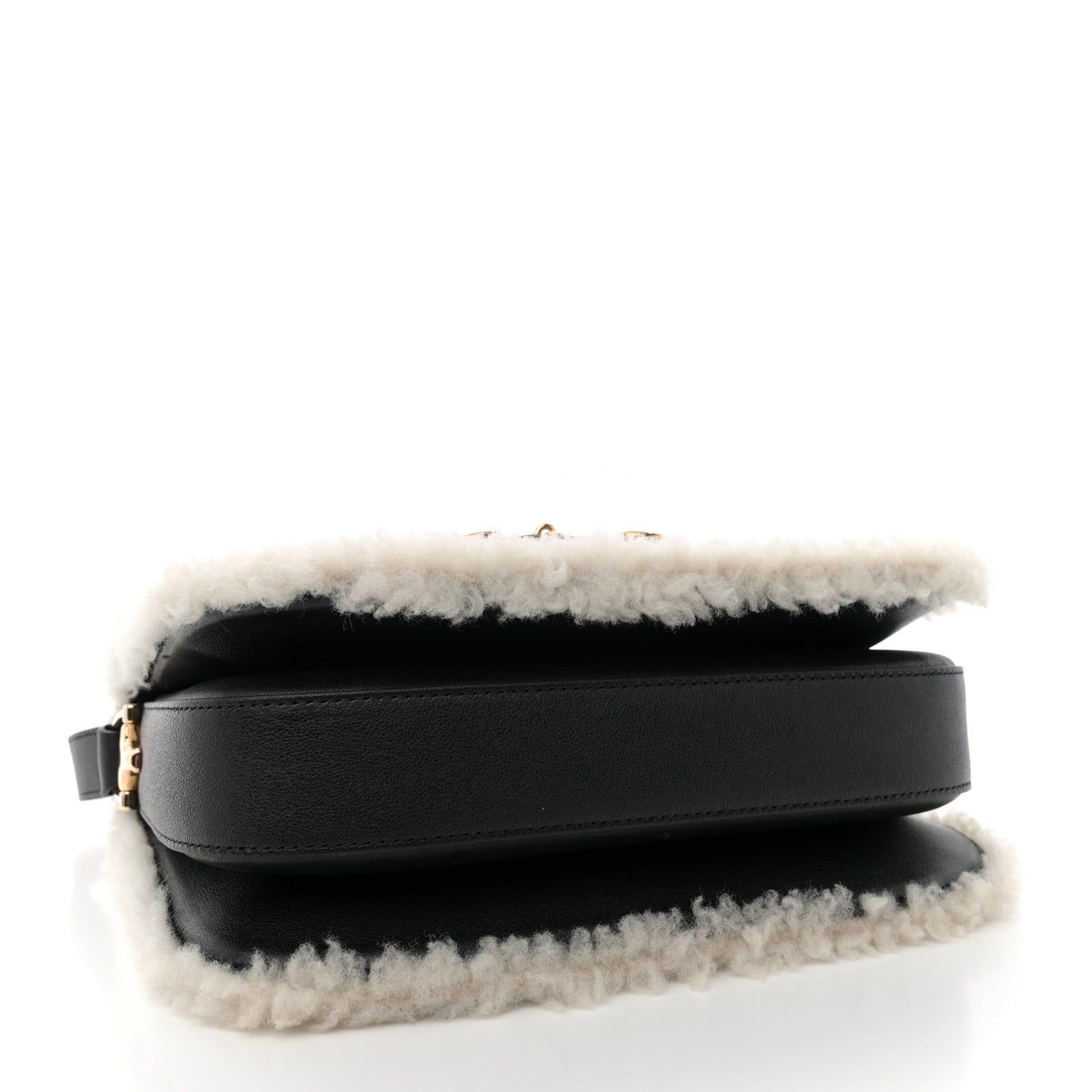 Sakai Be Green Calfskin Shearling Horsebit 1955 Shoulder Bag Black