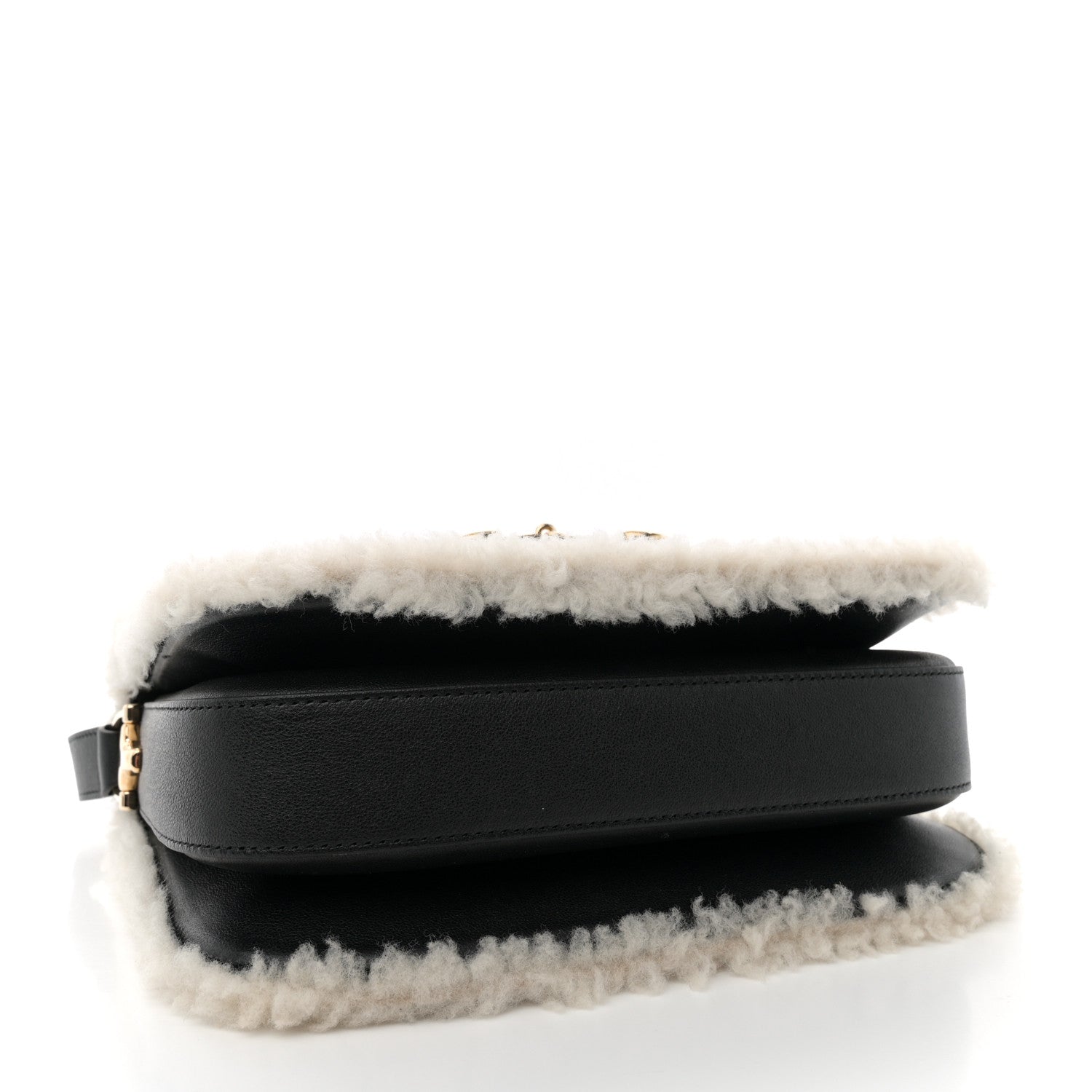 Gucci Sakai Be Green Calfskin Shearling Horsebit 1955 Shoulder Bag Black 4 of 11