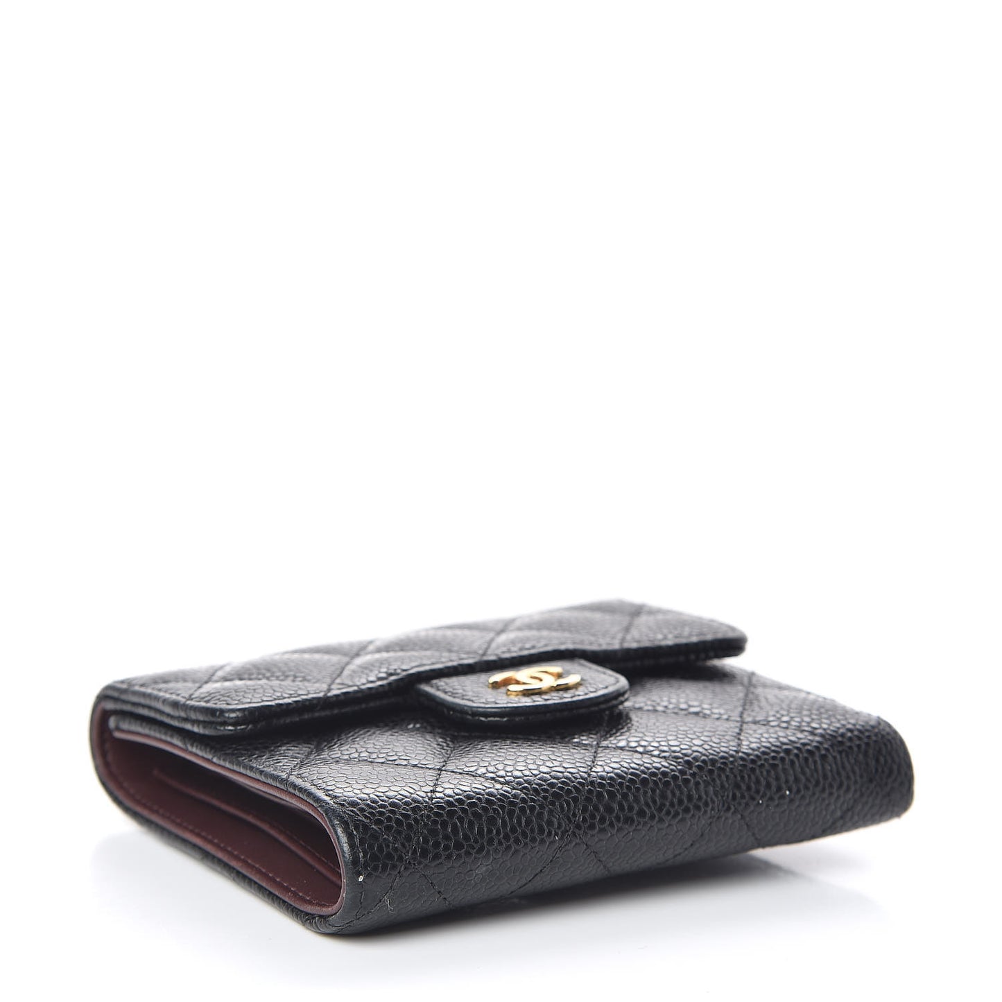 Caviar Quilted Compact Flap Wallet Black
