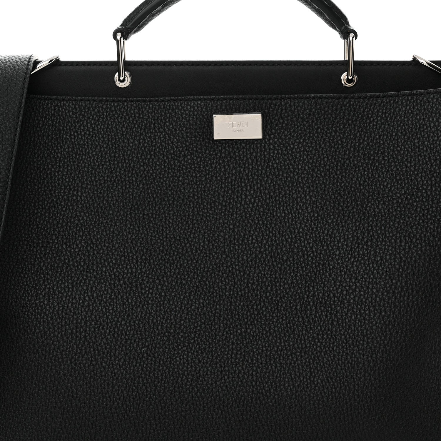 Fendi Cuoio Romano Selleria Vitello Grace Glazed Fabric FF 1974 Large Peekaboo Iconic Essential Satchel Black 8 of 10