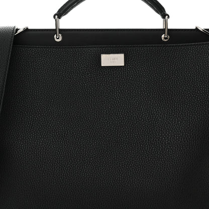 Fendi Cuoio Romano Selleria Vitello Grace Glazed Fabric FF 1974 Large Peekaboo Iconic Essential Satchel Black 8 of 10