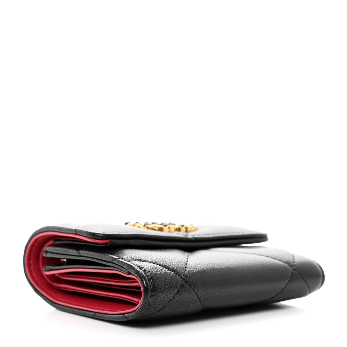 Goatskin Quilted Chanel 19 Small Flap Wallet Black