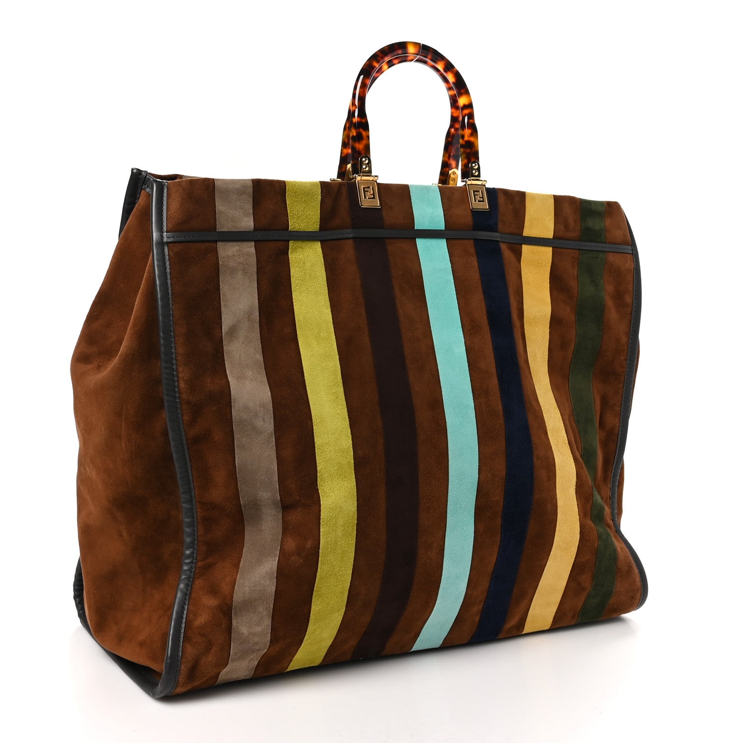 Fendi Suede Striped Fendi Sunshine Shopper Tote Brown Multicolor 3 of 9