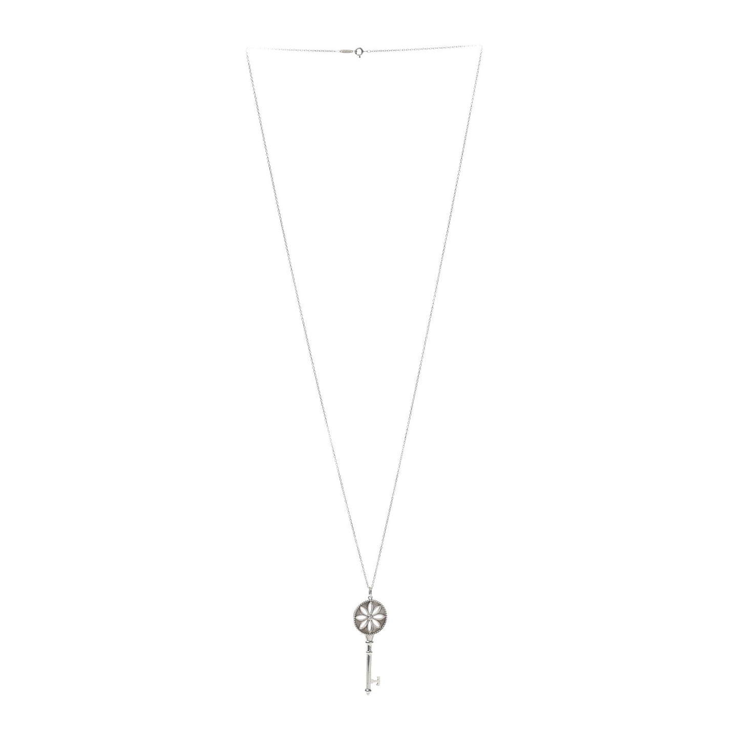 Sterling Silver Diamond Large Daisy Key Pendant Necklace