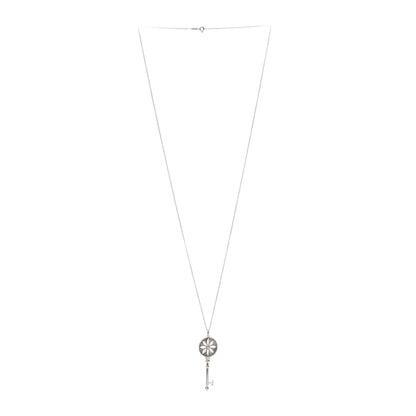 Tiffany Sterling Silver Diamond Large Daisy Key Pendant Necklace 3 of 5