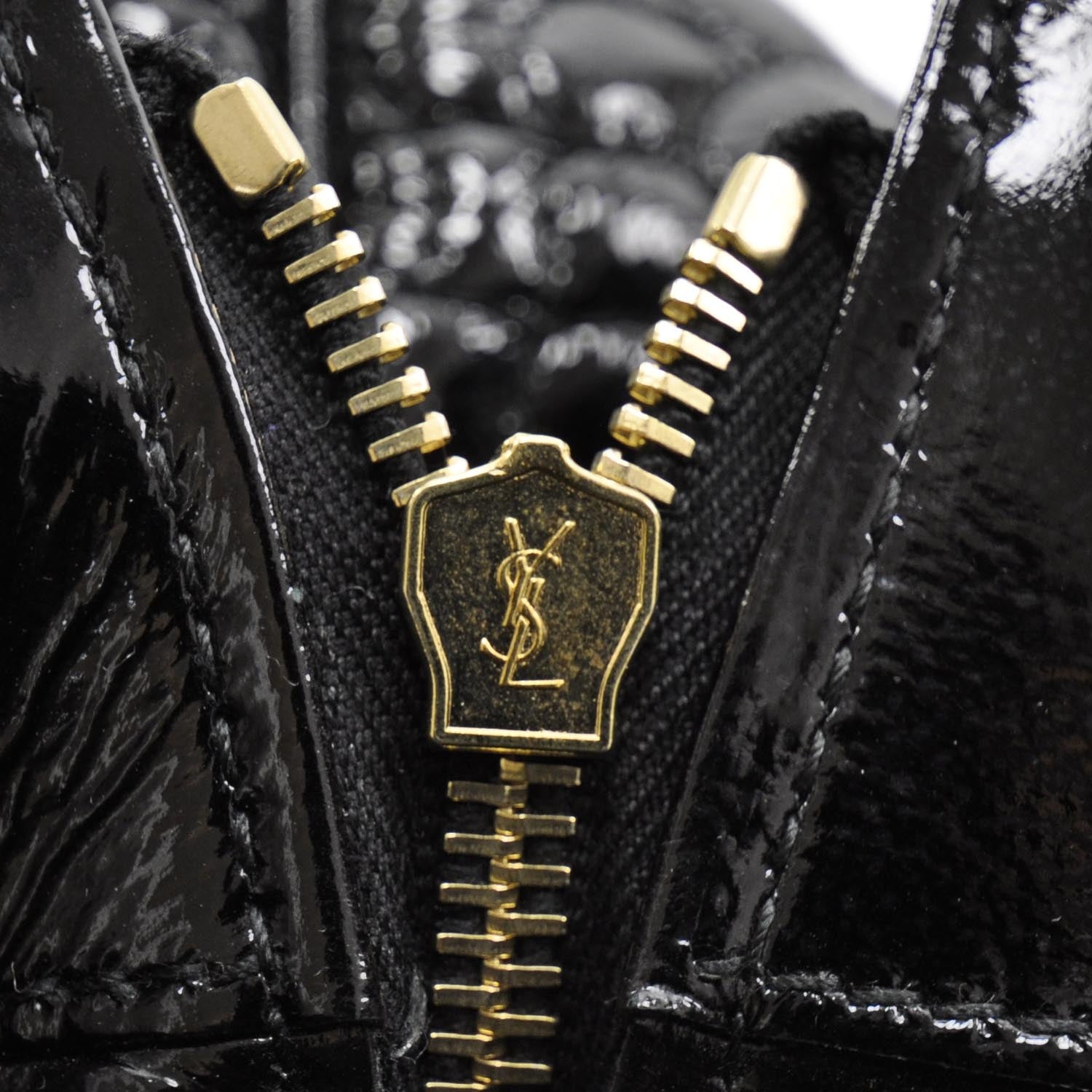 Saint Laurent Patent Crocodile Embossed Tribute Tote Black 9 of 9