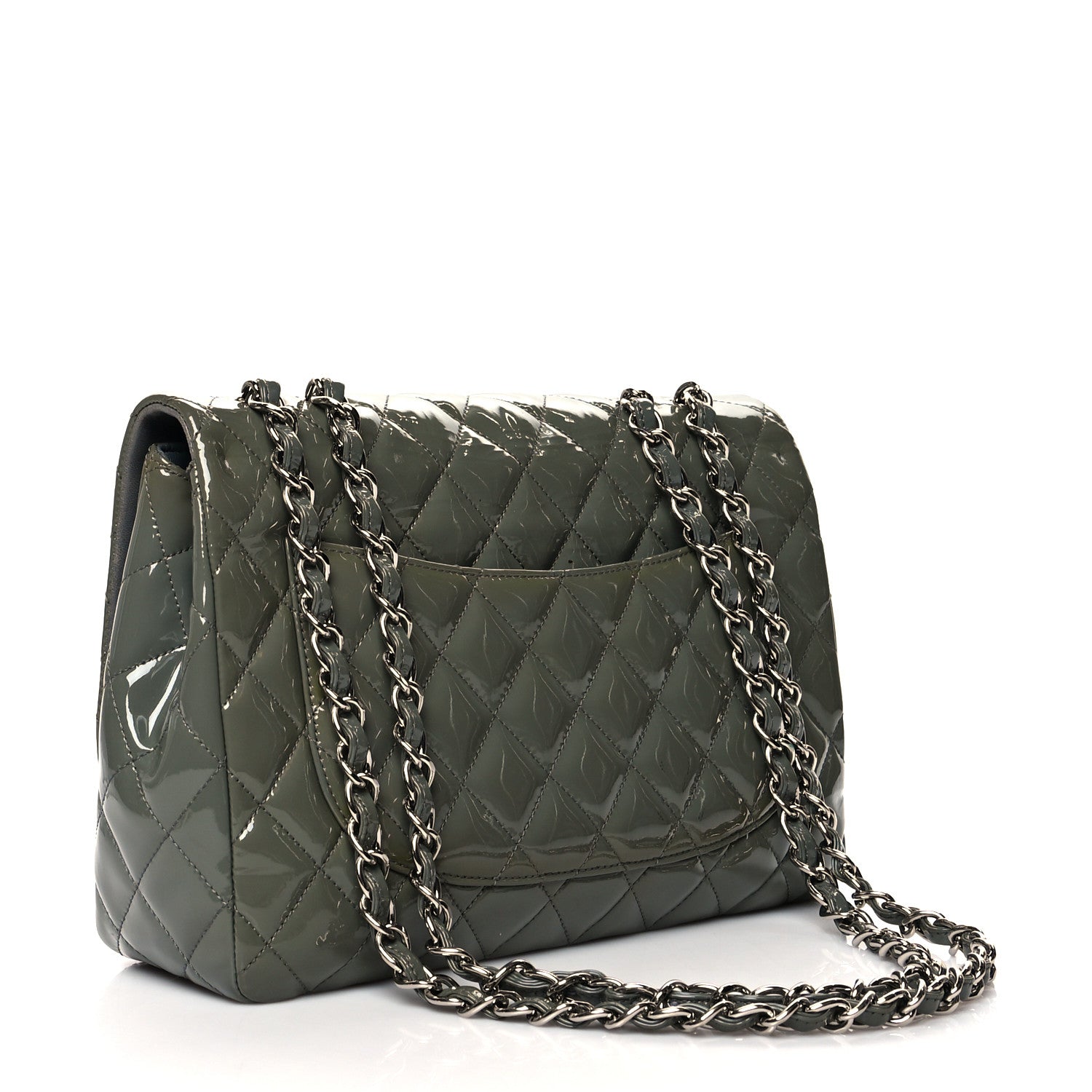 Chanel Patent Quilted Jumbo Single Flap Green 3 of 12