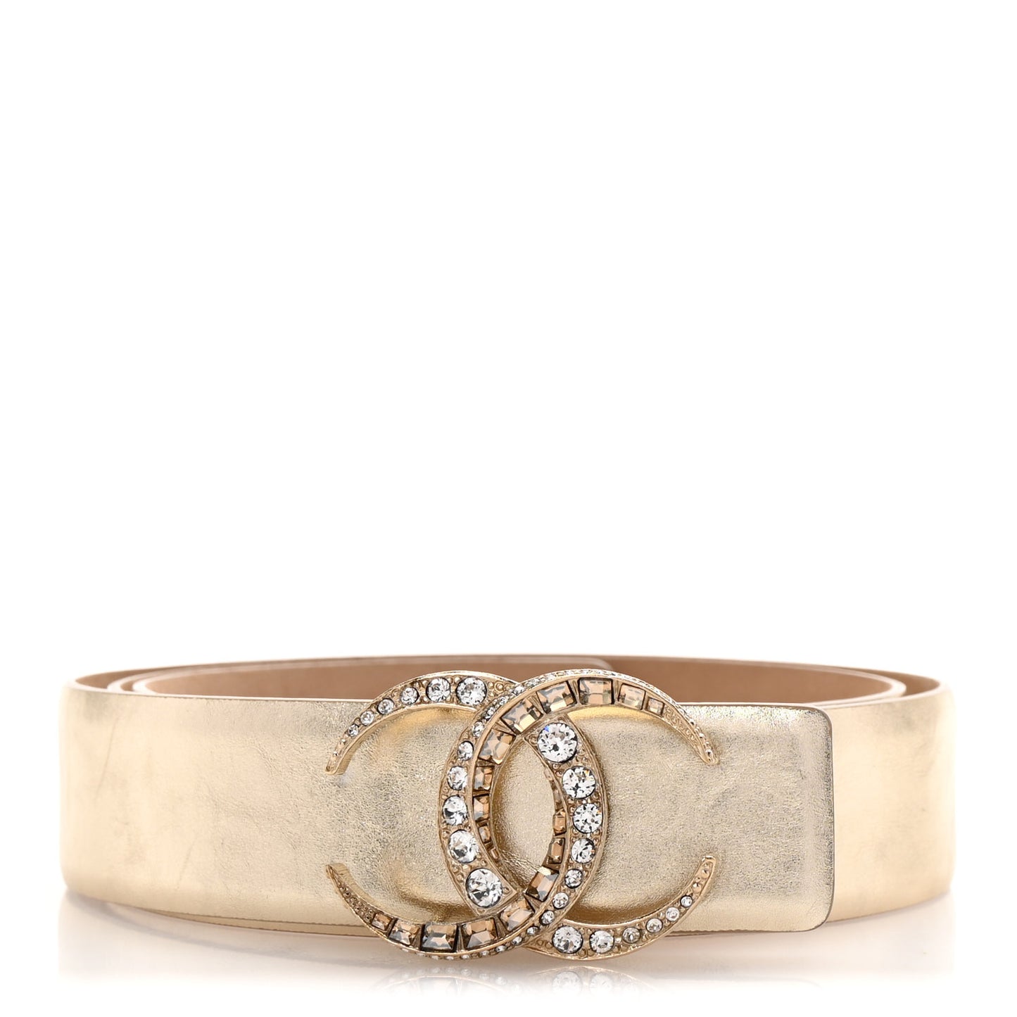 Metallic Calfskin Baguette Crystal CC Belt 85 34 Gold
