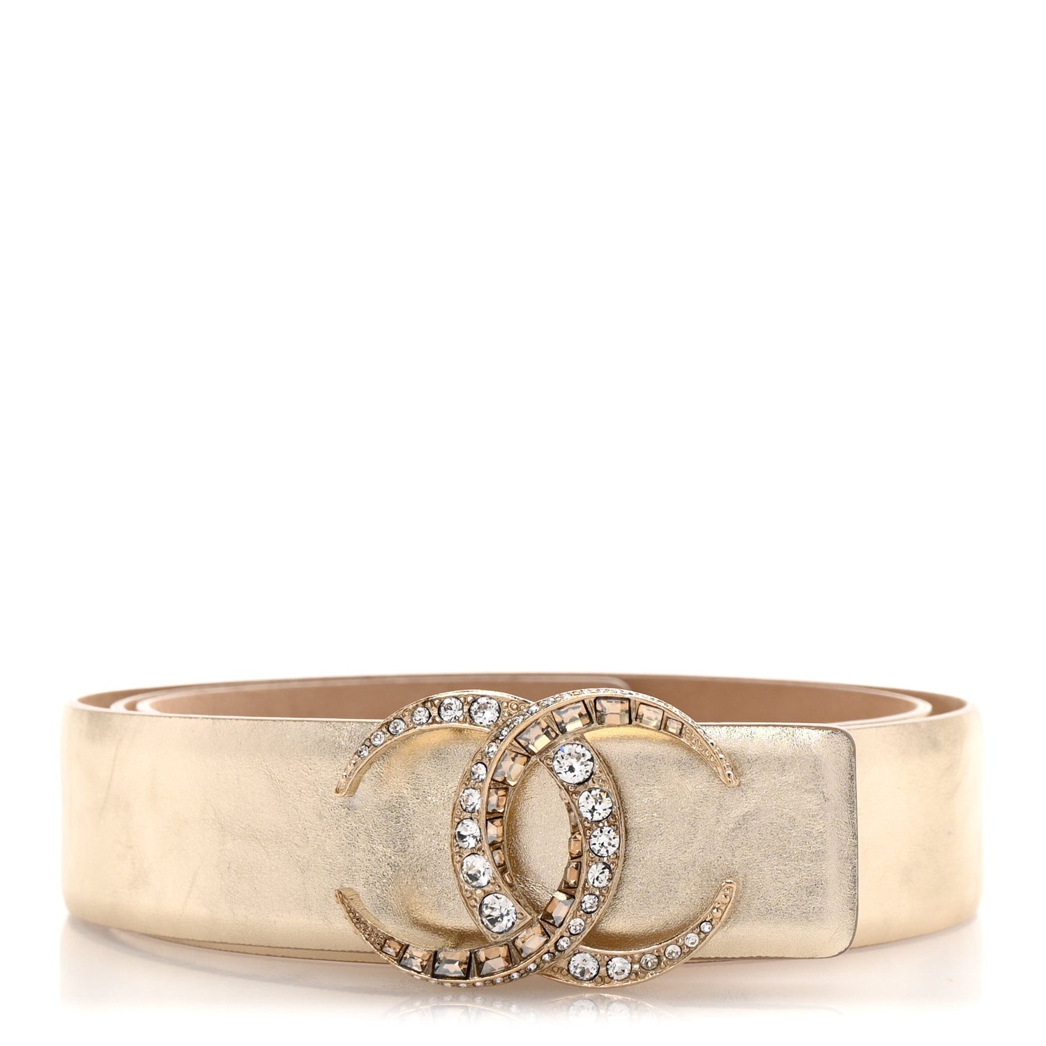 Chanel Metallic Calfskin Baguette Crystal CC Belt 85 34 Gold 1 of 7