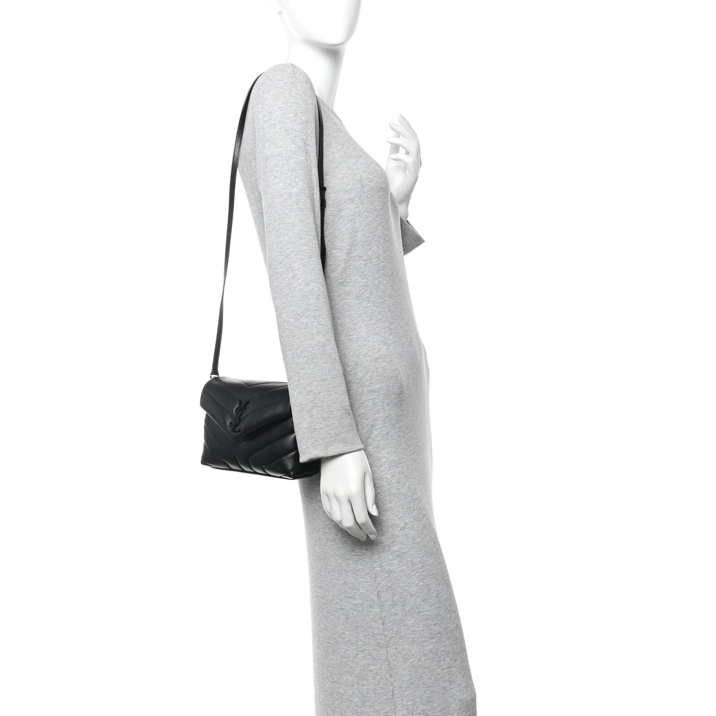 Calfskin Y Quilted Monogram Monochrome Toy Loulou Crossbody Bag Black