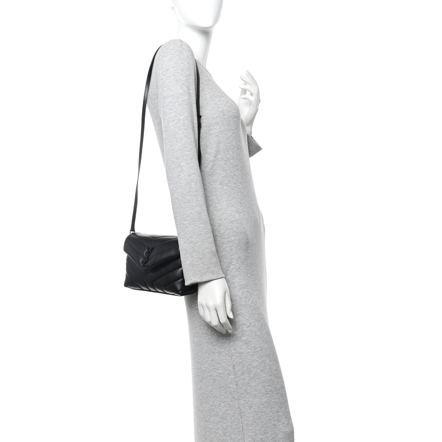 Saint Laurent Calfskin Y Quilted Monogram Monochrome Toy Loulou Crossbody Bag Black 2 of 9