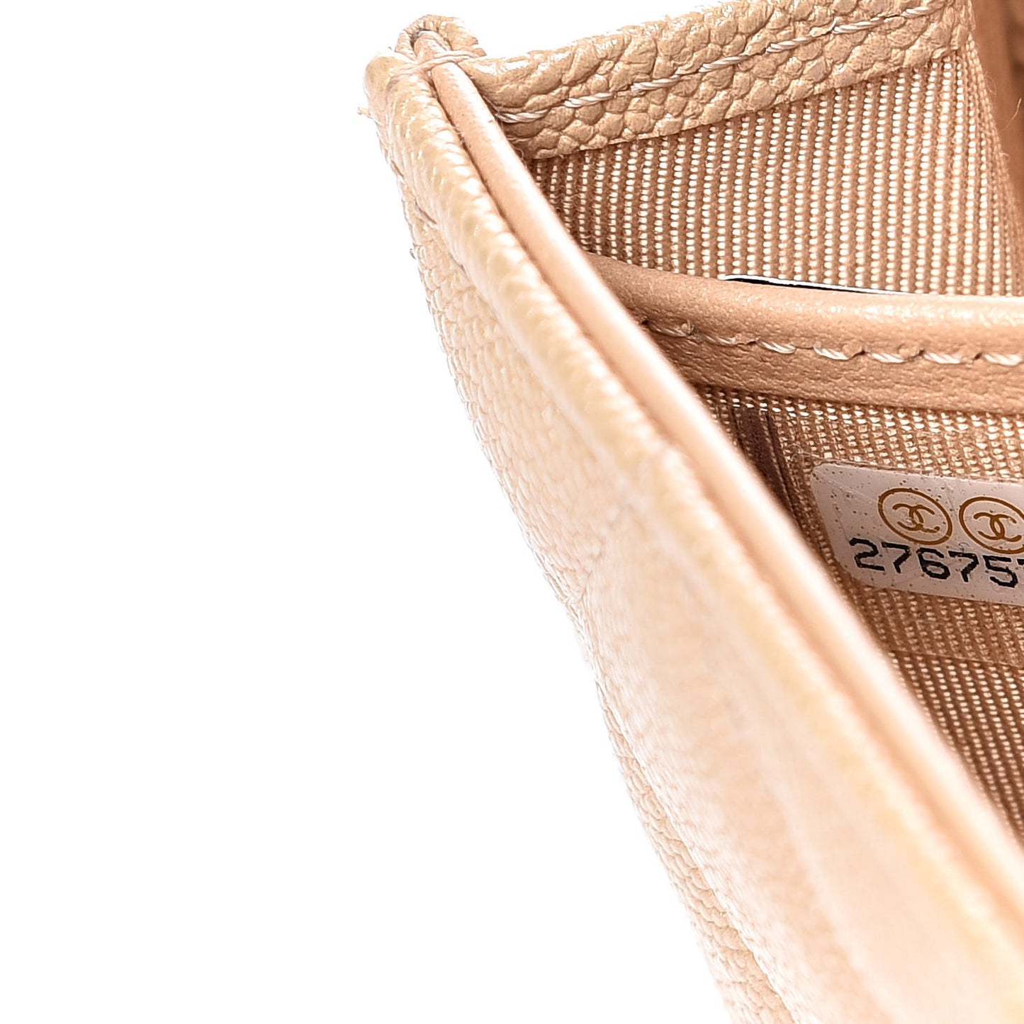 Iridescent Caviar Quilted Long Flap Wallet Beige