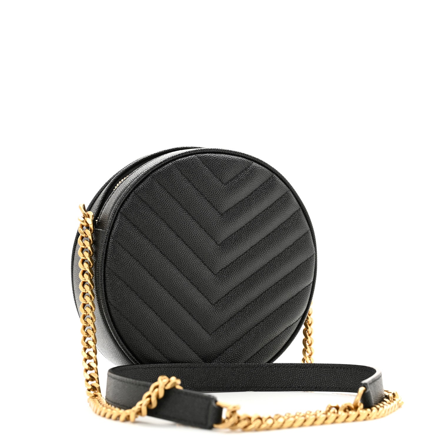 Saint Laurent Grain De Poudre Matelasse Chevron Quilted Round Vinyle Camera Bag Black 3 of 12