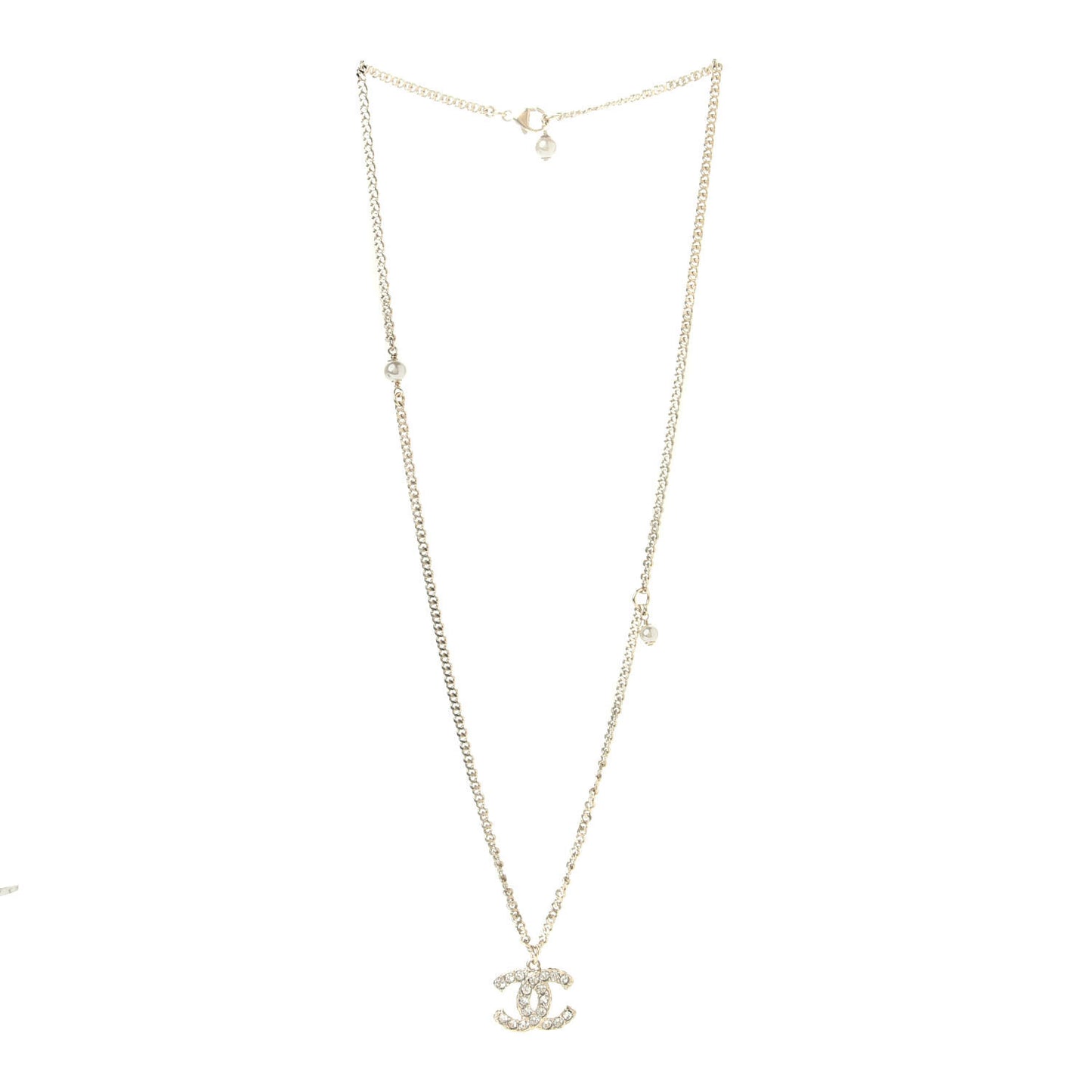 Crystal CC Pearl Necklace Gold