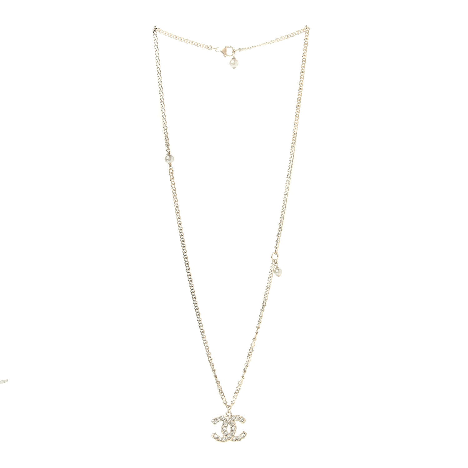 Chanel Crystal CC Pearl Necklace Gold 2 of 4