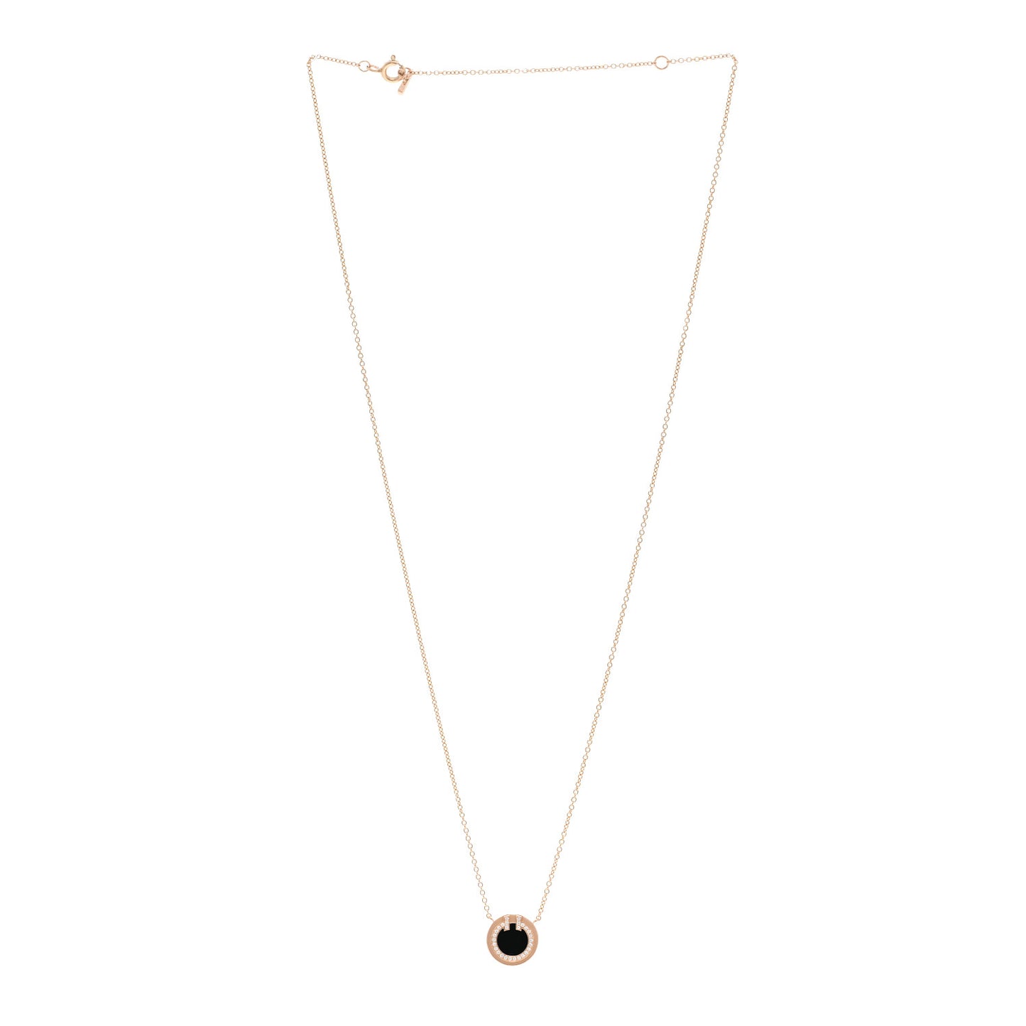 18K Rose Gold Diamond Black Onyx Small T Circle Pendant Necklace
