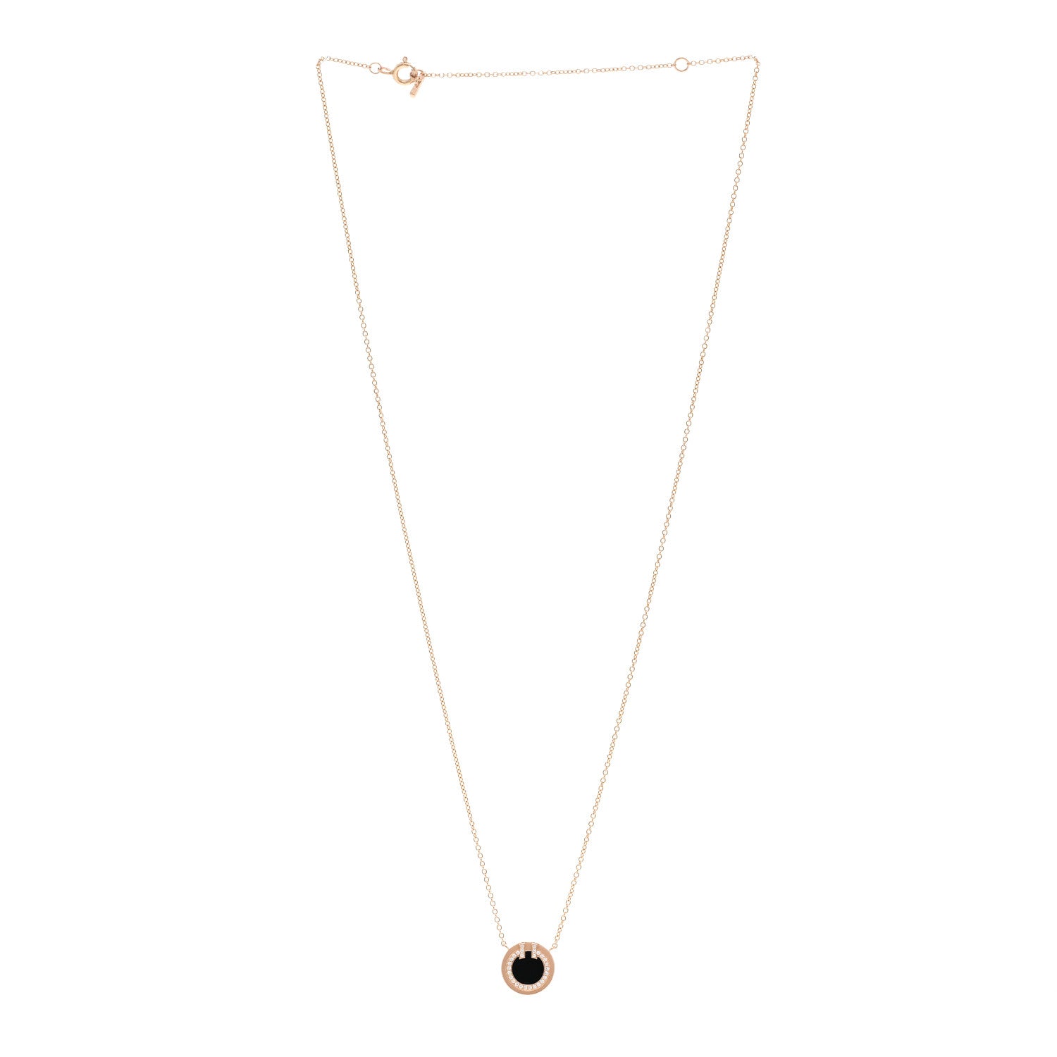 Tiffany 18K Rose Gold Diamond Black Onyx Small T Circle Pendant Necklace 3 of 4