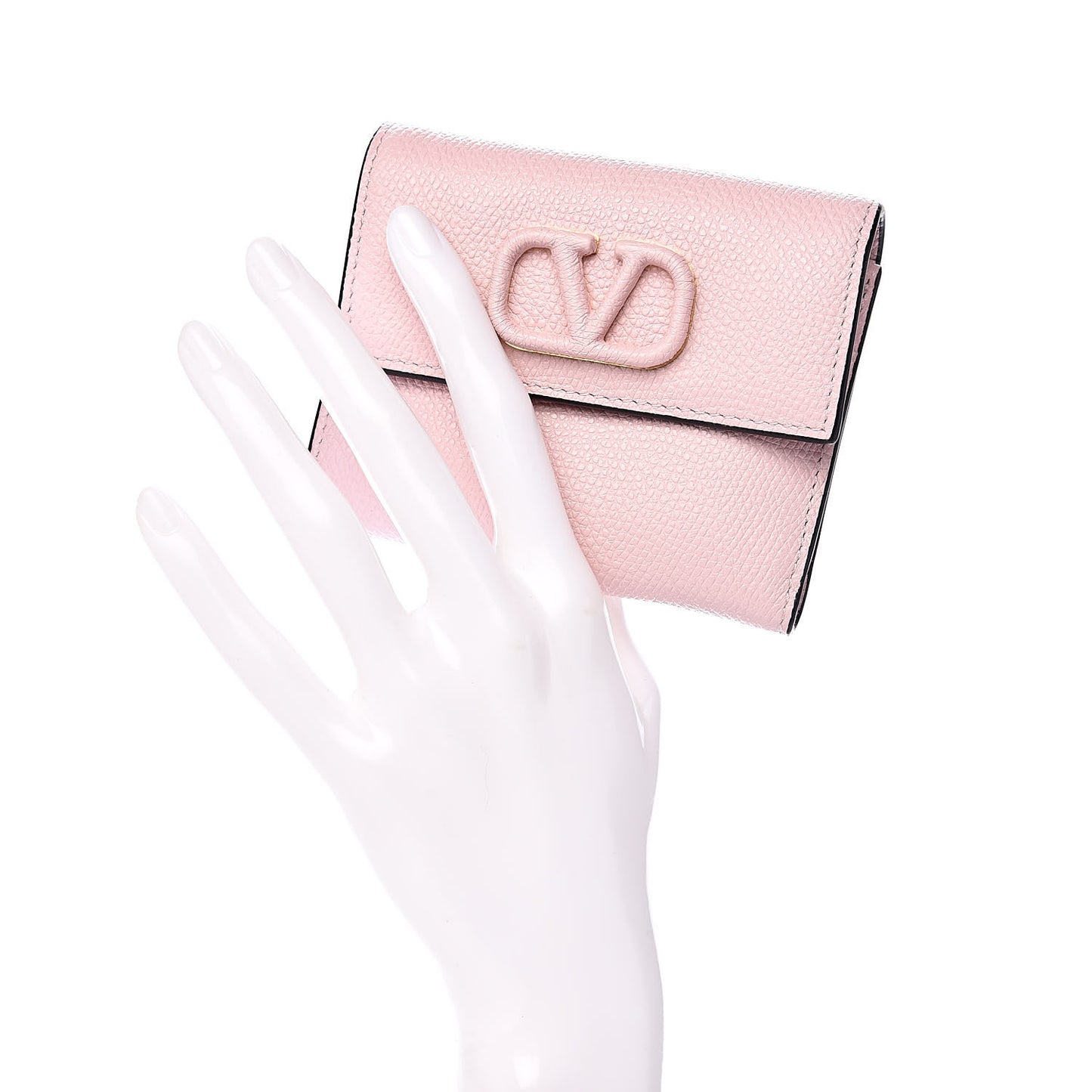 Grainy Calfskin VSling Compact Wallet Water Rose