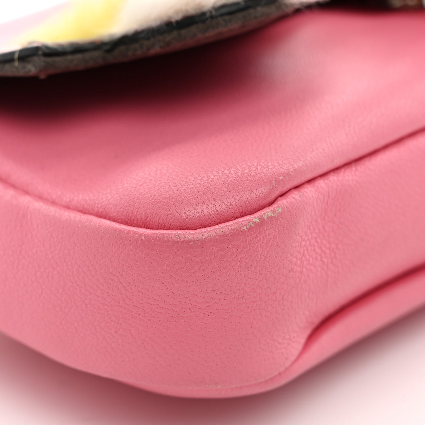 Nappa Rabbit Fox Fur Micro Buggie Baguette Rosa Fluo Multicolor