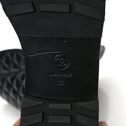 Chanel Crackled Calfskin Velvet Pearl Combat Ankle Boots 38 Black 6 of 9