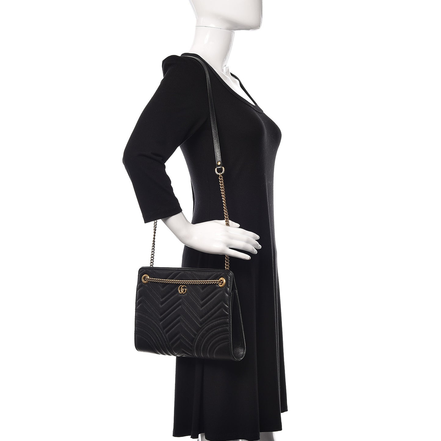 Azalea Calfskin Matelasse Heart Medium GG Marmont Slim Shoulder Bag Black