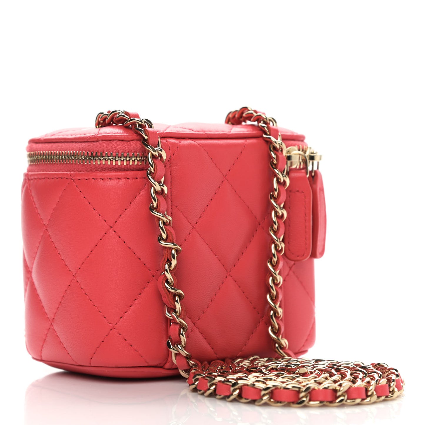 Lambskin Quilted Mini Vanity Case With Chain Dark Pink