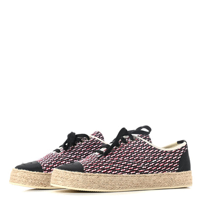 Chanel Tweed Grosgrain Lace Up Espadrilles 37 Red White Black 3 of 9