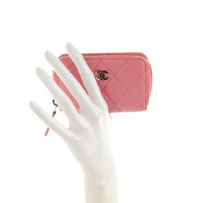 Chanel Lambskin Quilted Zip Around Coin Purse Wallet Pink 2 of 7