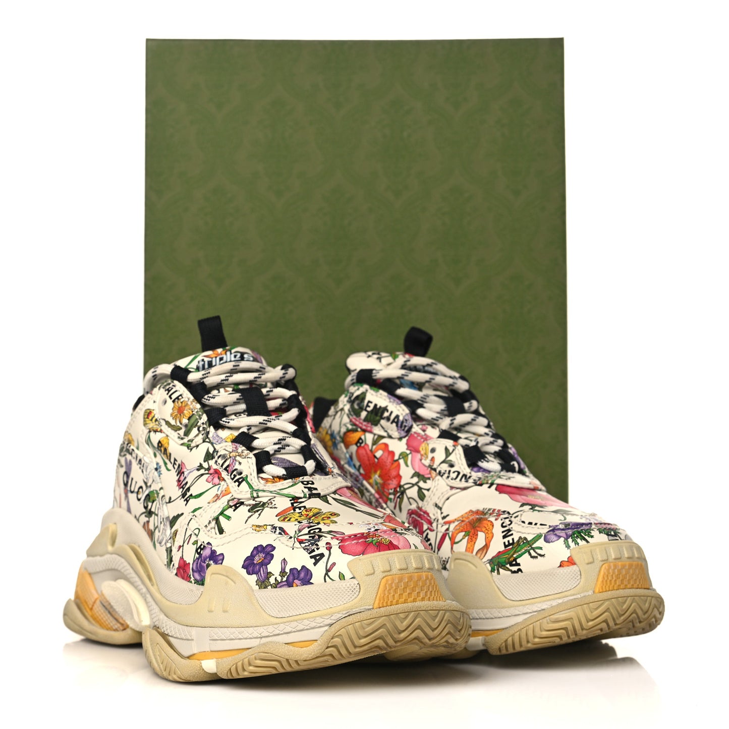 X GUCCI Fabric Allover Logo Flora Print Womens Triple S Sneakers 38 Multicolor White