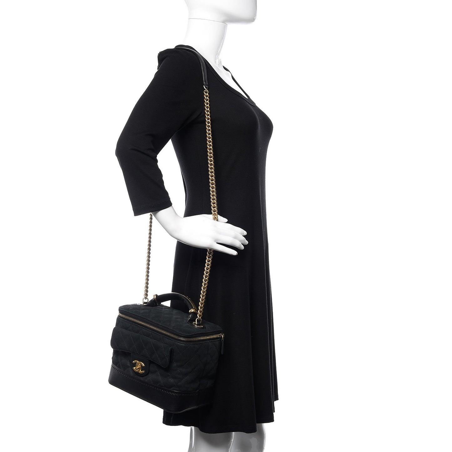 Iridescent Grained Calfskin Quilted Globe Trotter Vanity Case Black