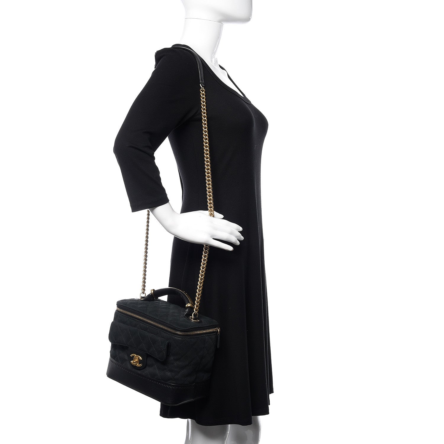 Chanel Iridescent Grained Calfskin Quilted Globe Trotter Vanity Case Black 2 of 12