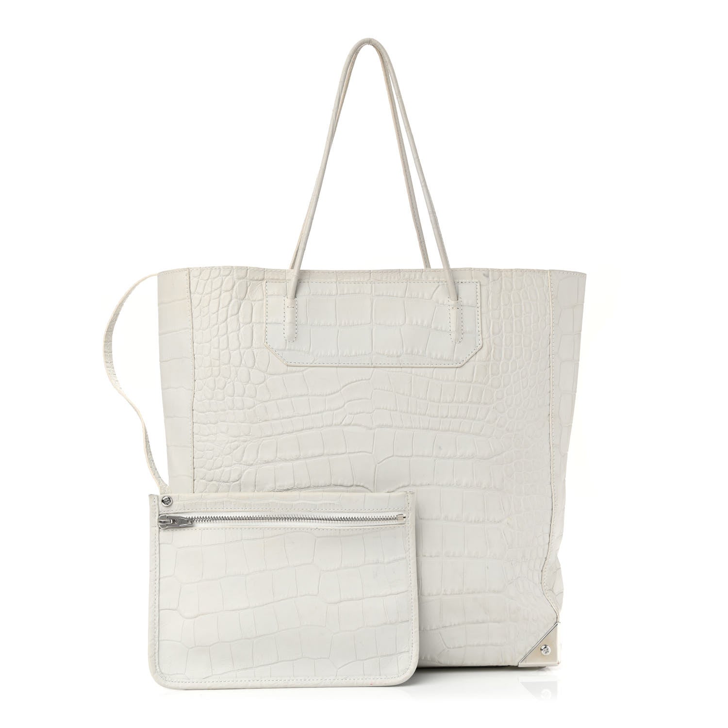 Alexander Wang Calfskin Crocodile Embossed Prisma Skeletal Tote White Silver Hardware 1 of 12
