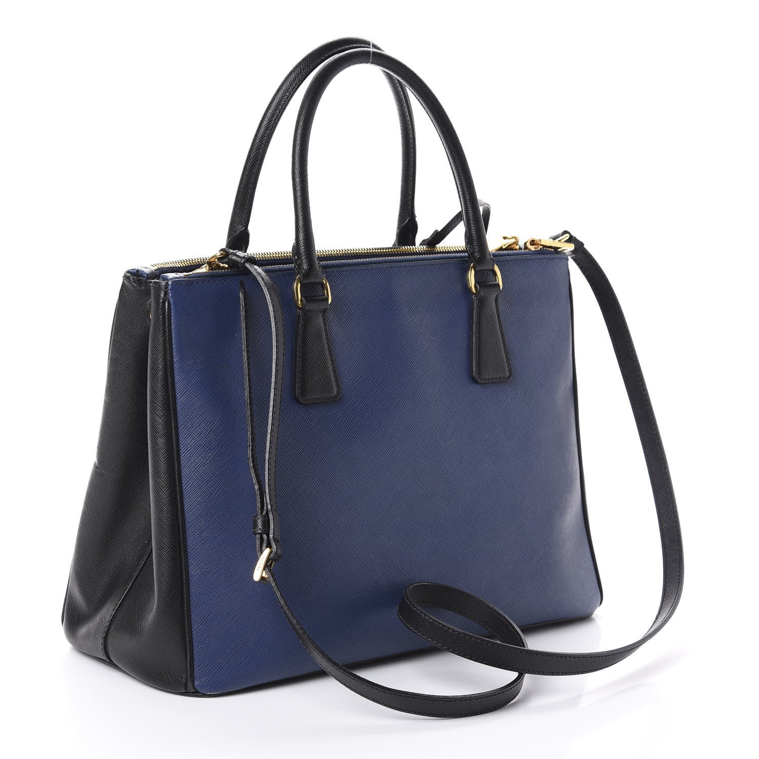 Prada Saffiano Lux Bi-Color Medium Galleria Double Zip Tote Bluette Black 3 of 9