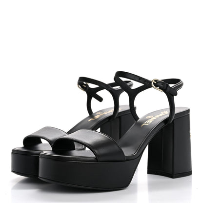 Chanel Lambskin Logo Platform Sandals 39 Black 4 of 11