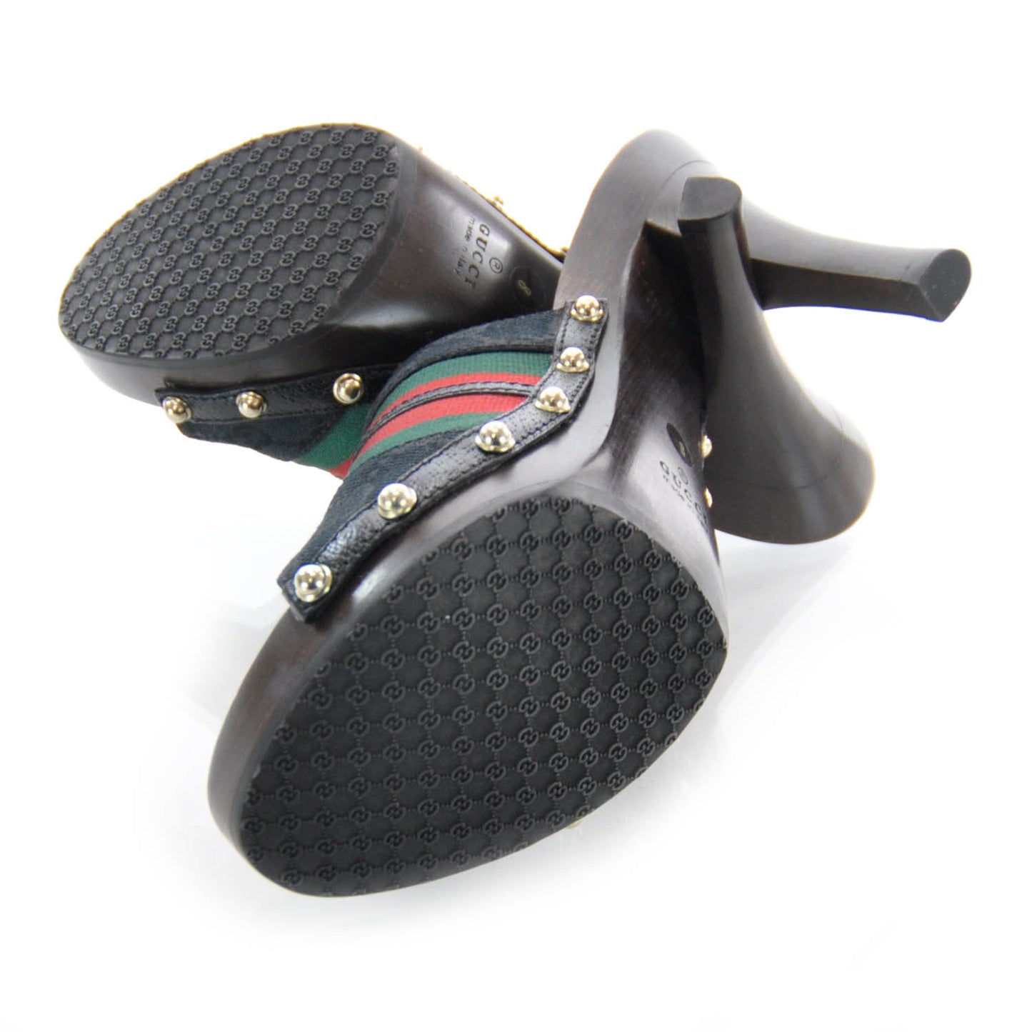 Monogram Wooden Horsebit Heels 8 Black