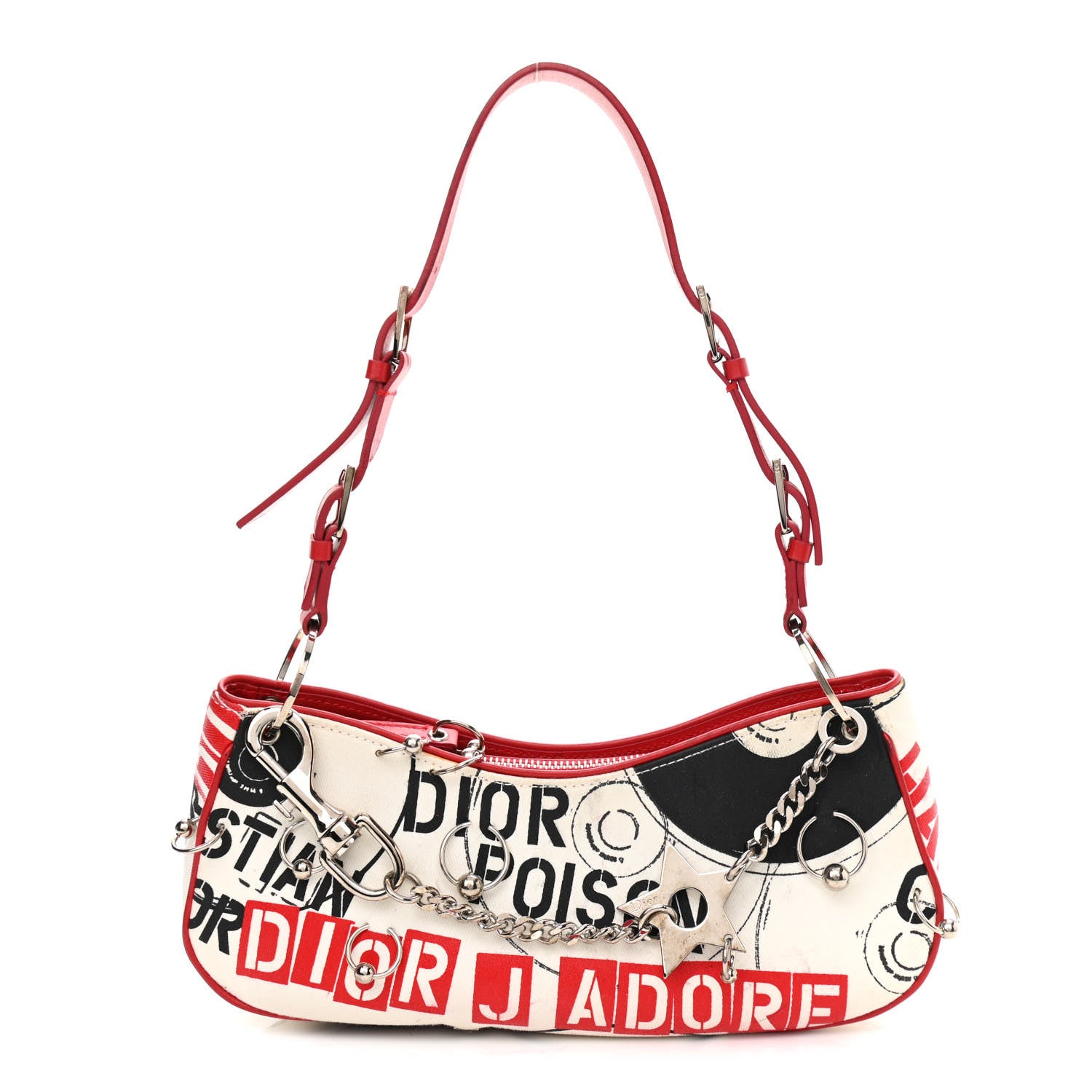 Christian Dior Canvas Hardcore Pierced Shoulder Bag Black Red White 1 of 18