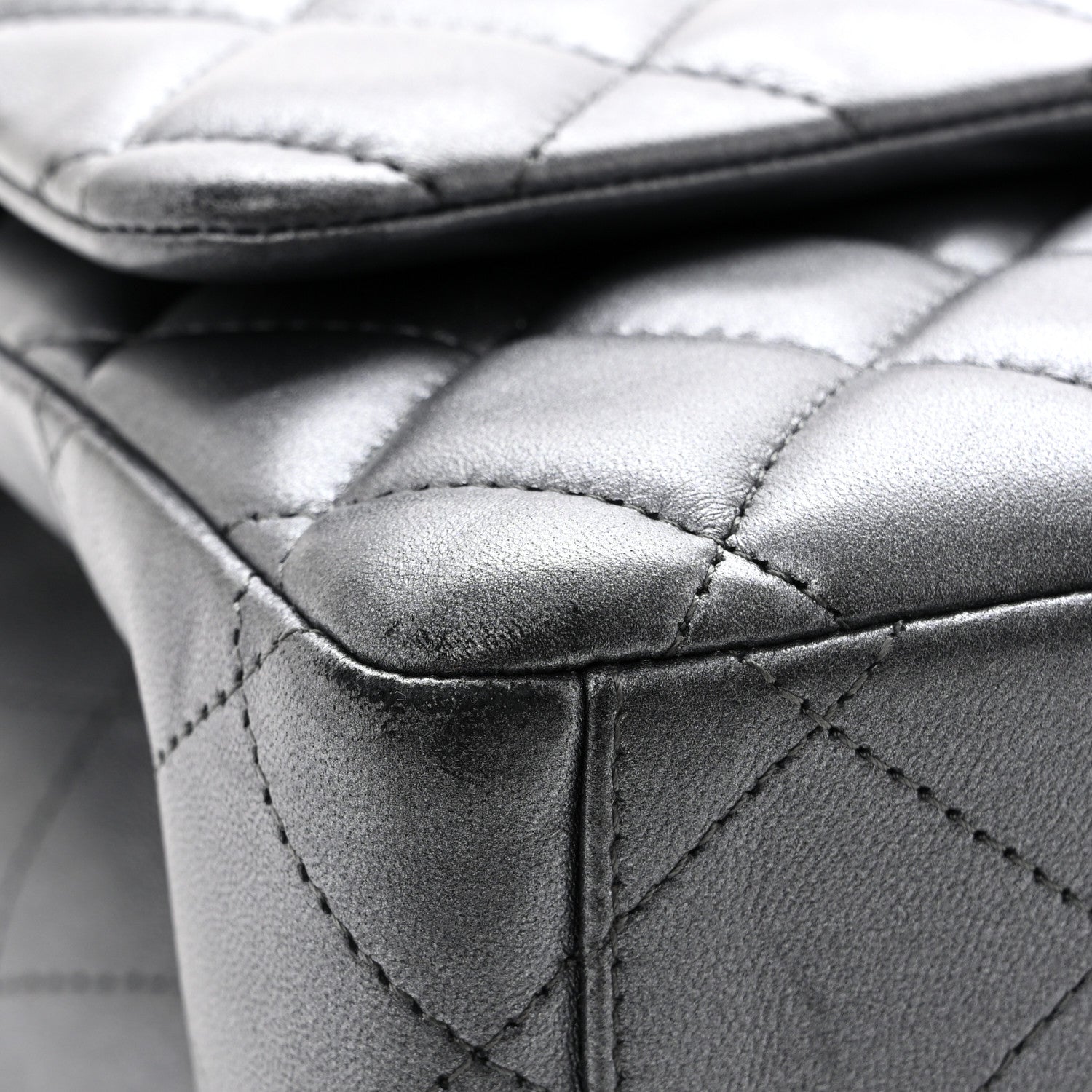 Chanel Metallic Lambskin Quilted Maxi Double Flap Pewter 12 of 15