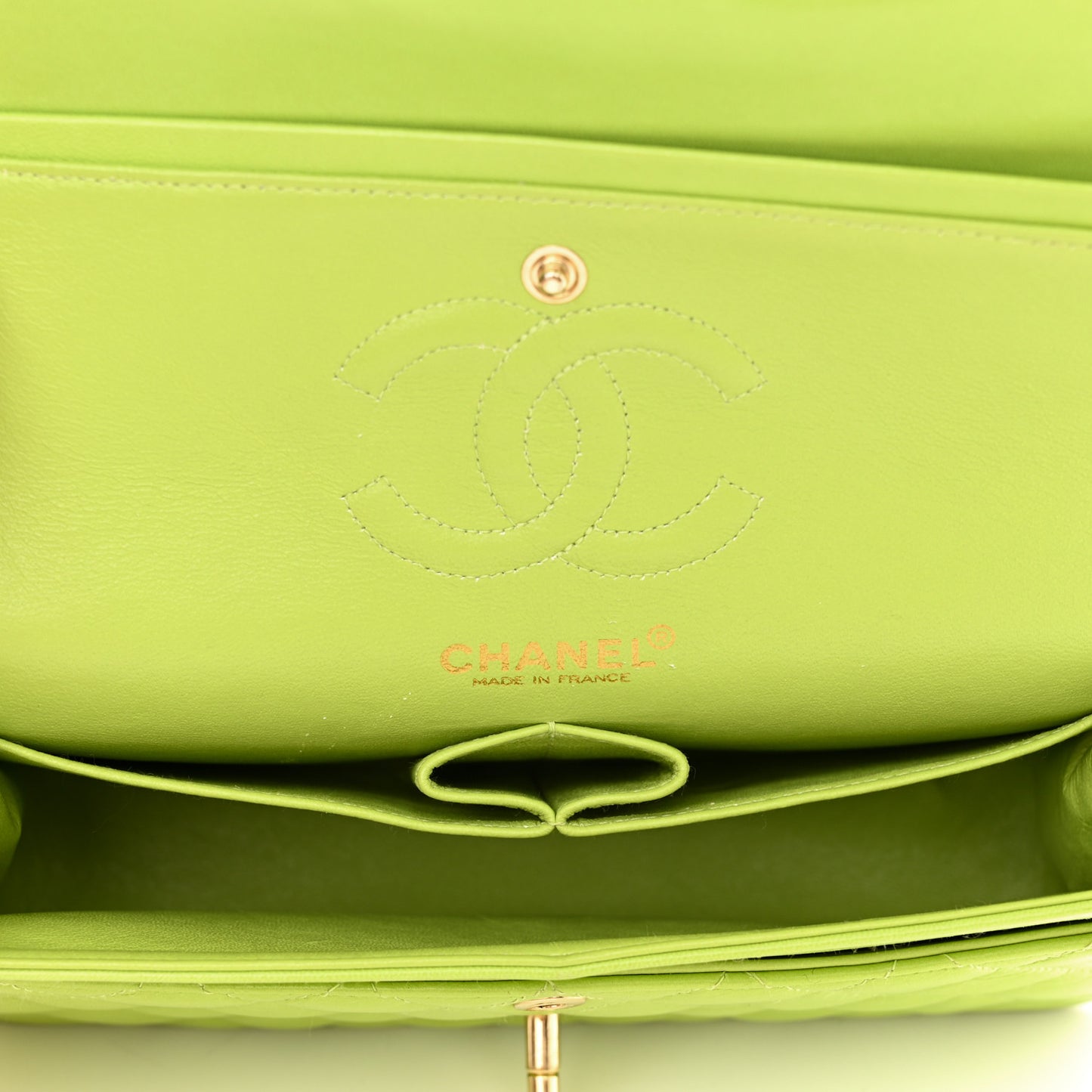 Lambskin Quilted Small Double Flap Green