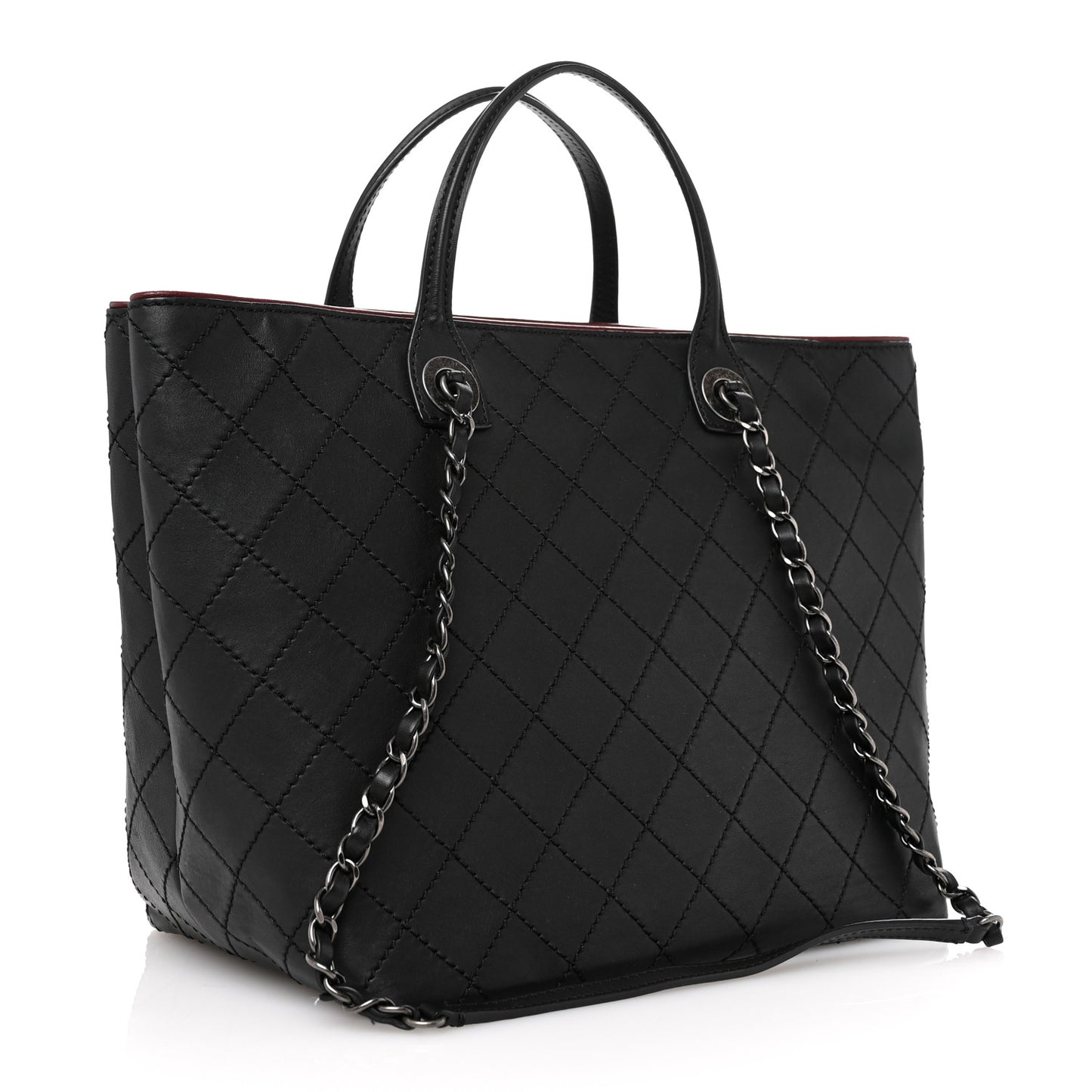 Calfskin Stitched Medium Shopping Tote Black