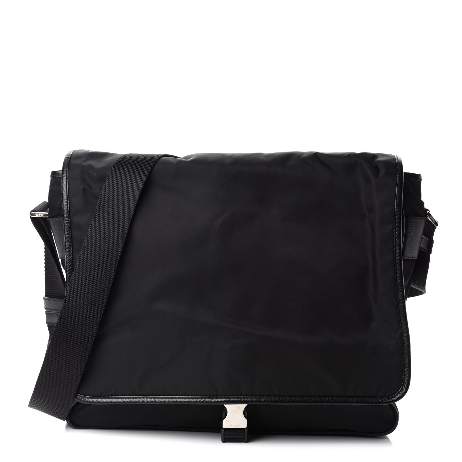 Prada Tessuto Nylon Saffiano Messenger Bag Black 1 of 9
