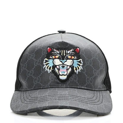 Gucci GG Supreme Monogram Angry Cat Embroidered Baseball Hat S Black 2 of 8