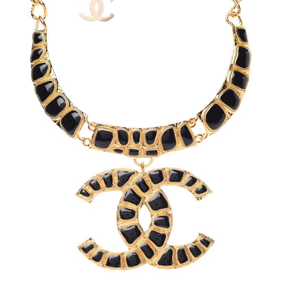 Chanel Resin Along The Nile Large CC Pendant Necklace Gold Black 1 of 7