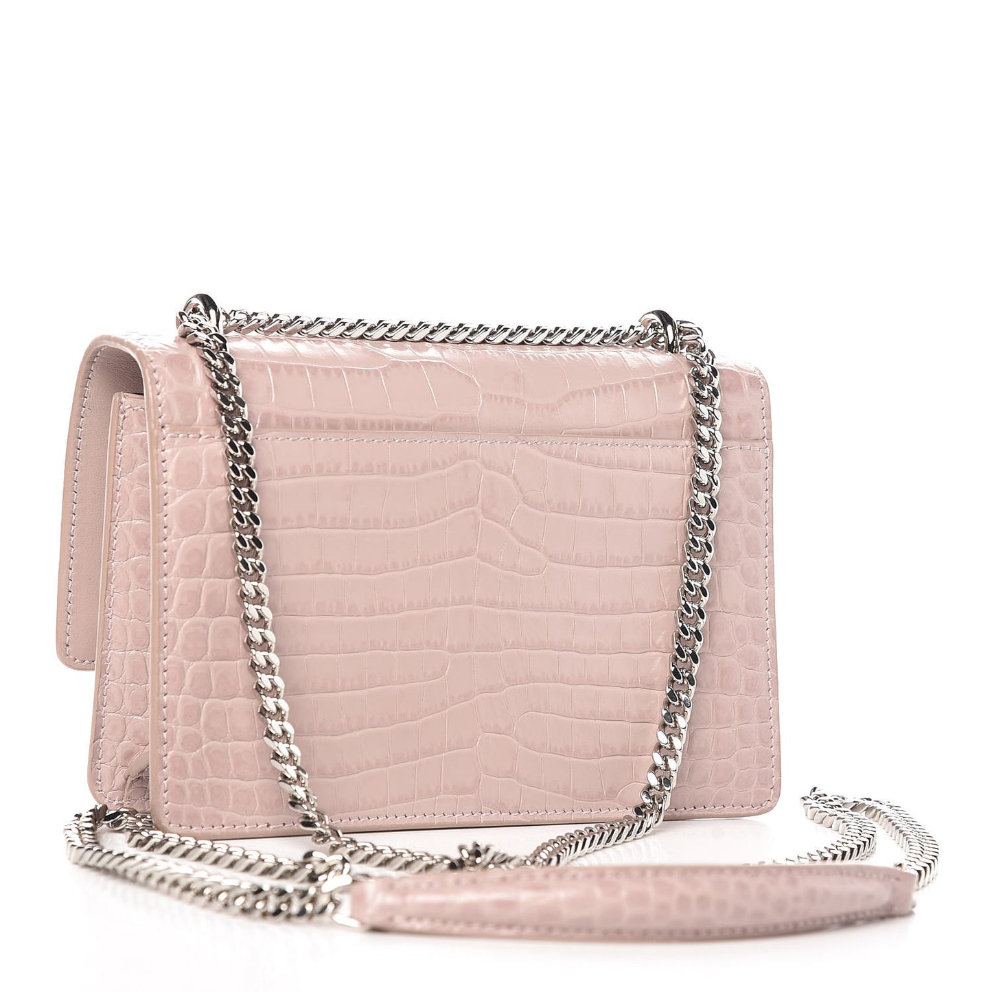 Calfskin Crocodile Embossed Monogram Sunset Chain Wallet Soft Nude