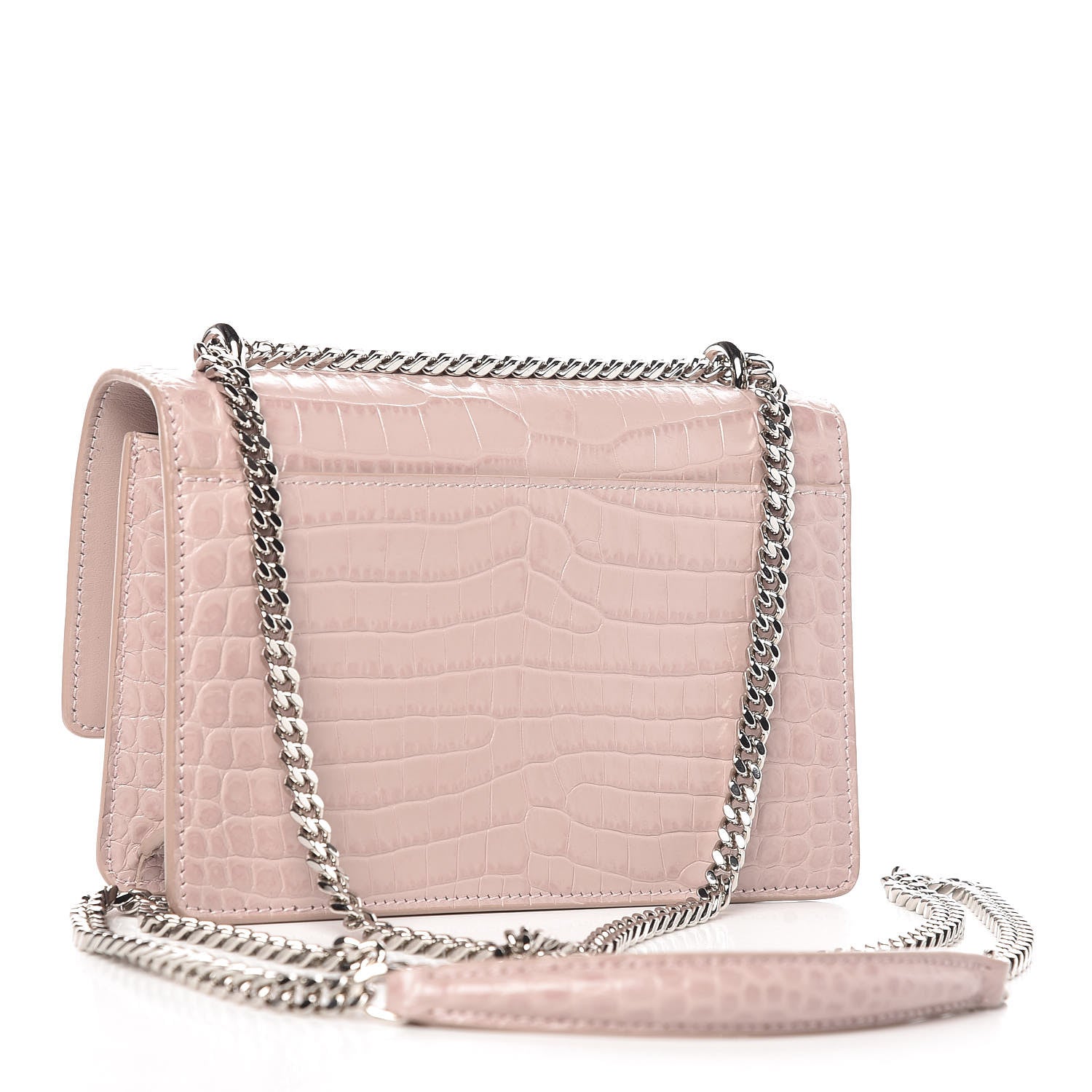 Saint Laurent Calfskin Crocodile Embossed Monogram Sunset Chain Wallet Soft Nude 3 of 8