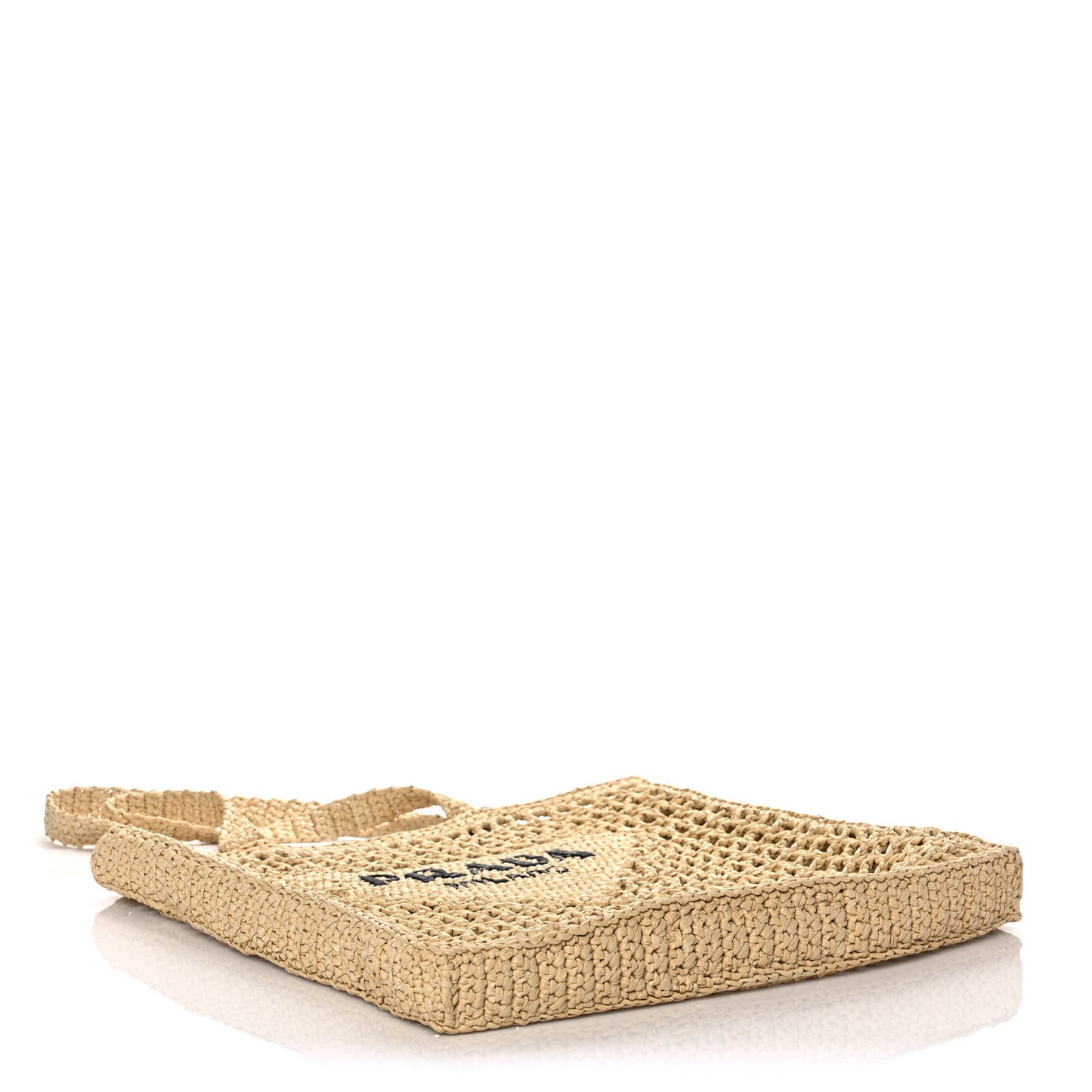 Yarn Raffia Effect Crochet Logo Embroidered Tote Bag Naturale