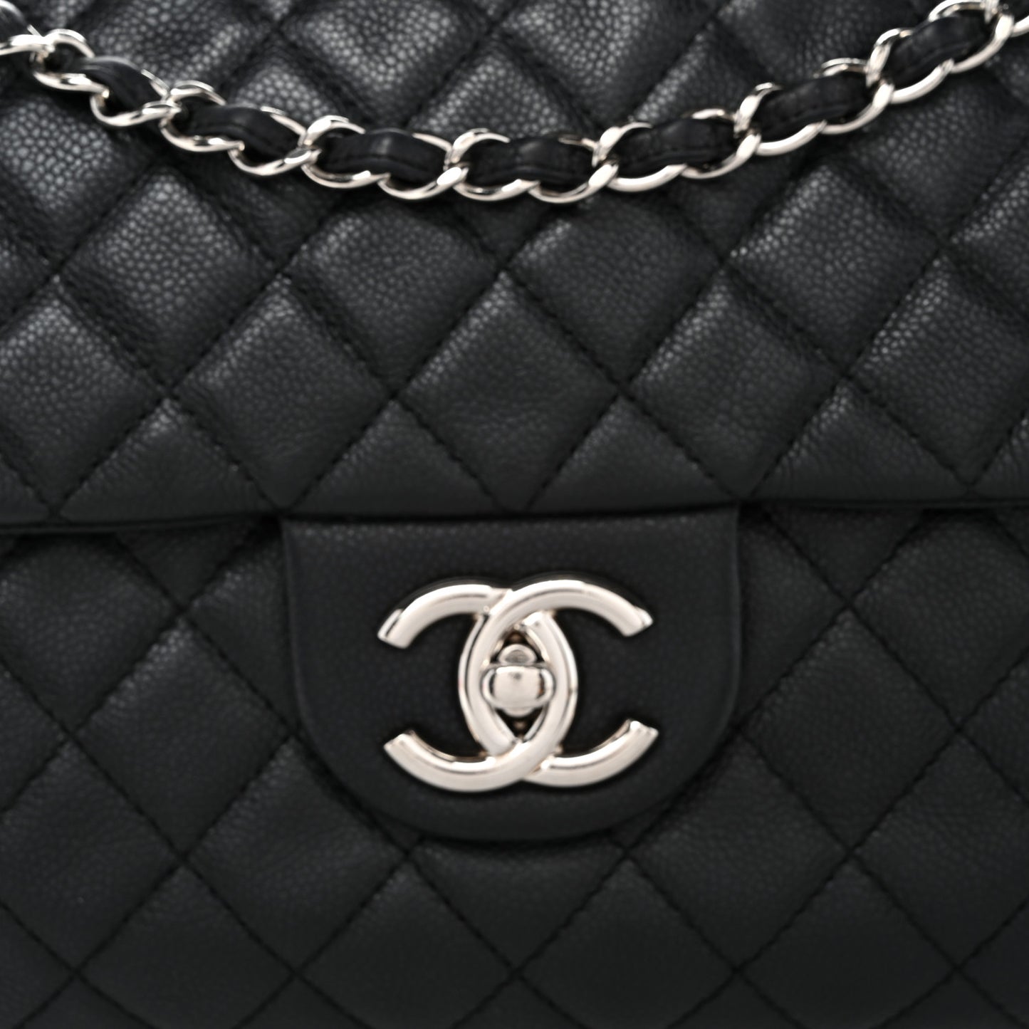 Washed Caviar Quilted Maxi Single Flap Black